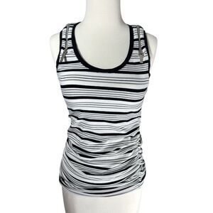 Michael Kors Black Stripe Runched Tank Zipper Shoulder Sz S Edgy
